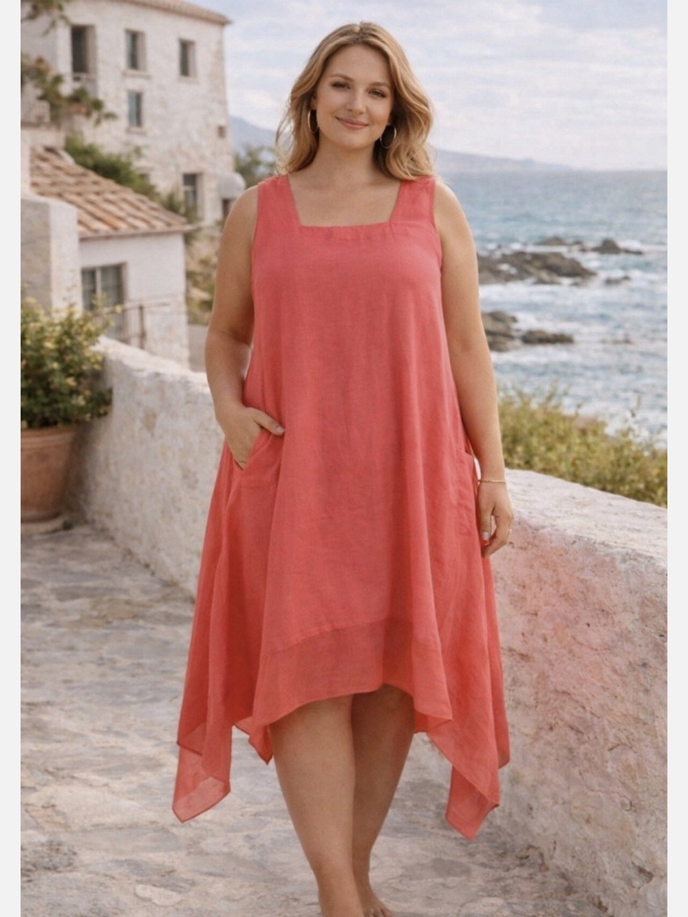 Cynthia Rowley Linen Blend Coral Dress